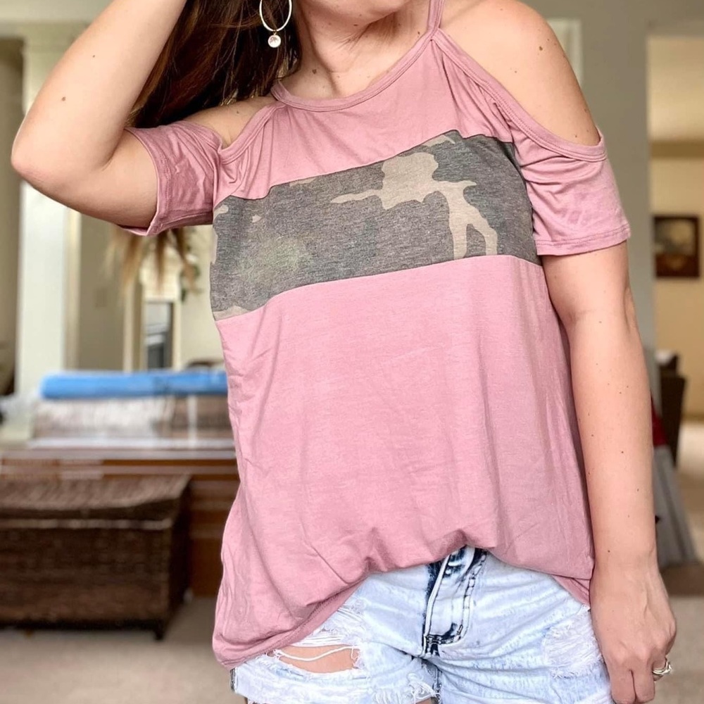Off Shoulder Mauve Camo Top